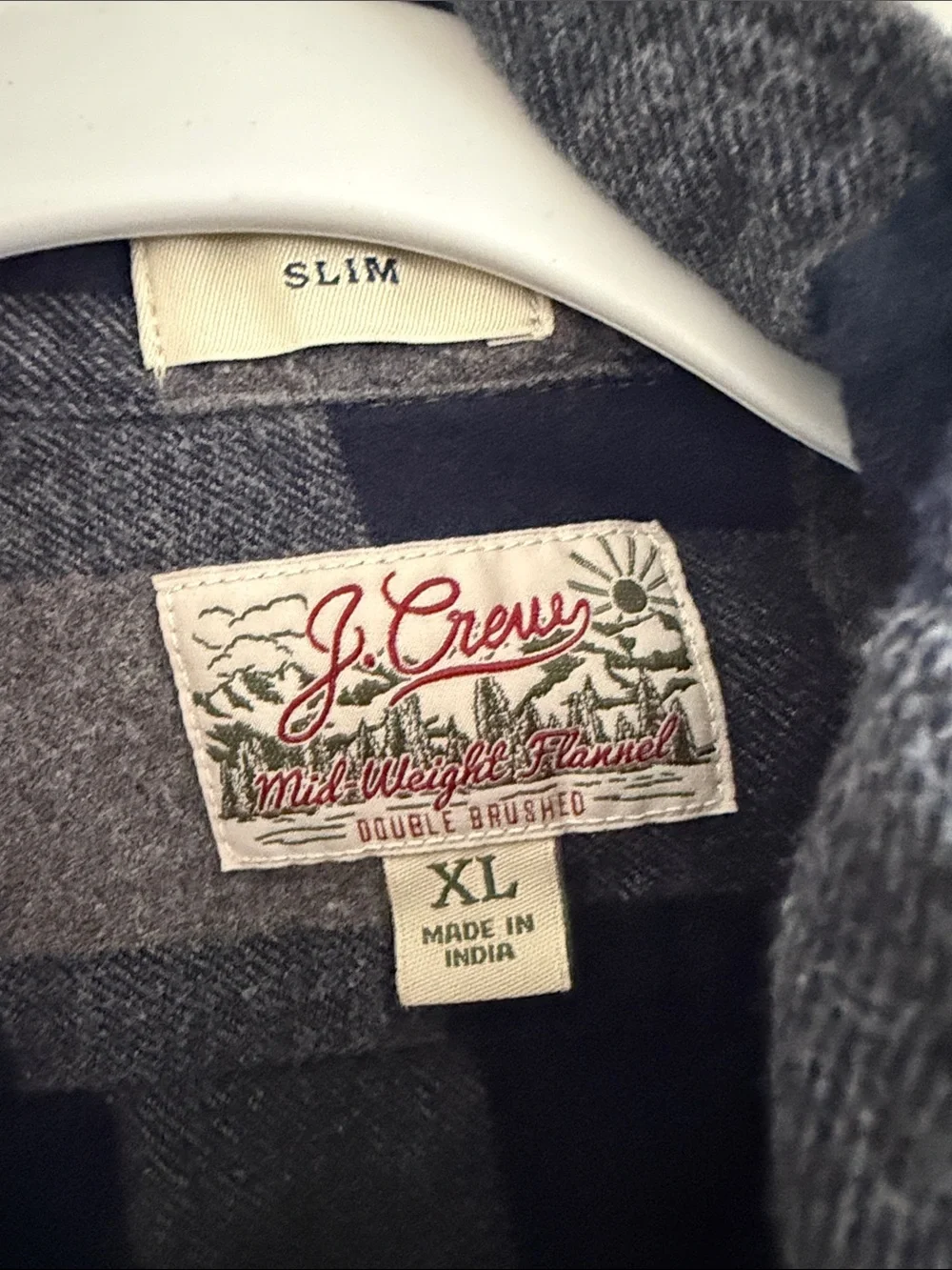 J. Crew Navy and Gray Plaid Button-Up Shirt XL Slim